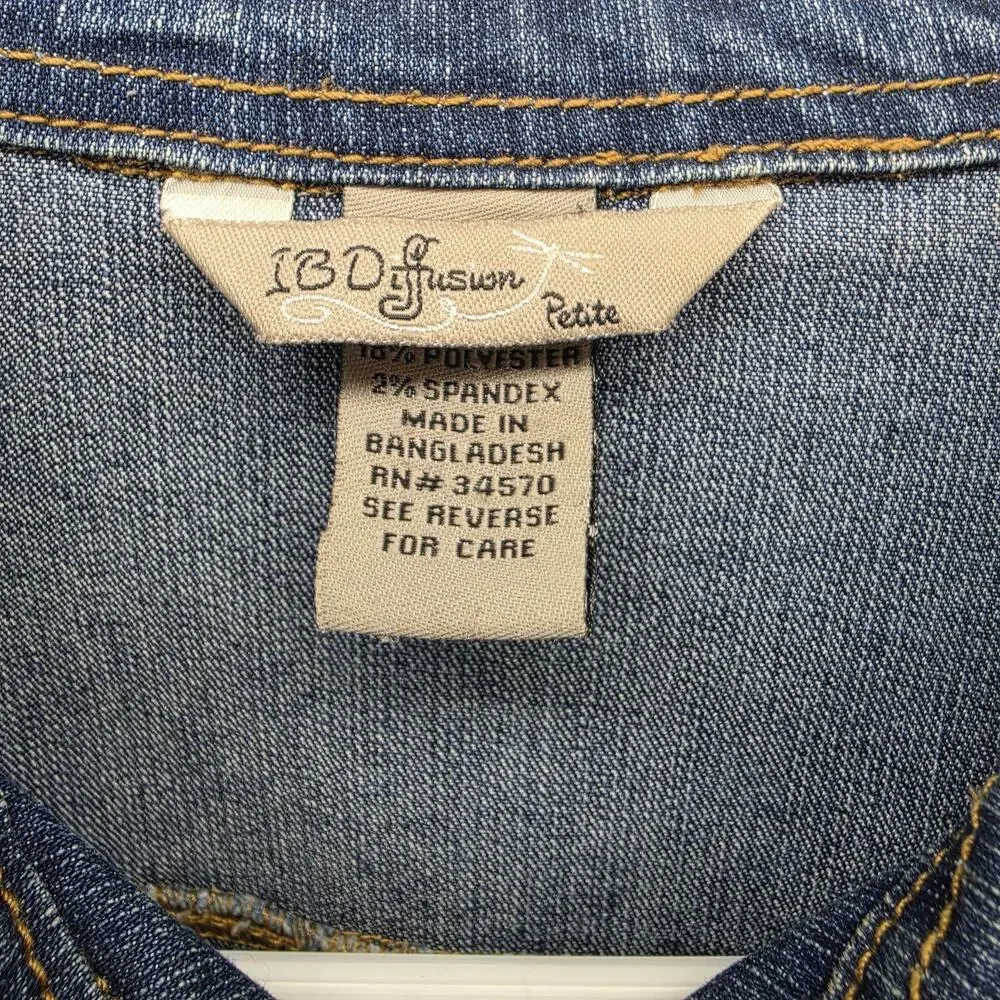 IB Diffusion Petite Denim Jacket PM Stretch Zip Front Blue Jean Womens Classic